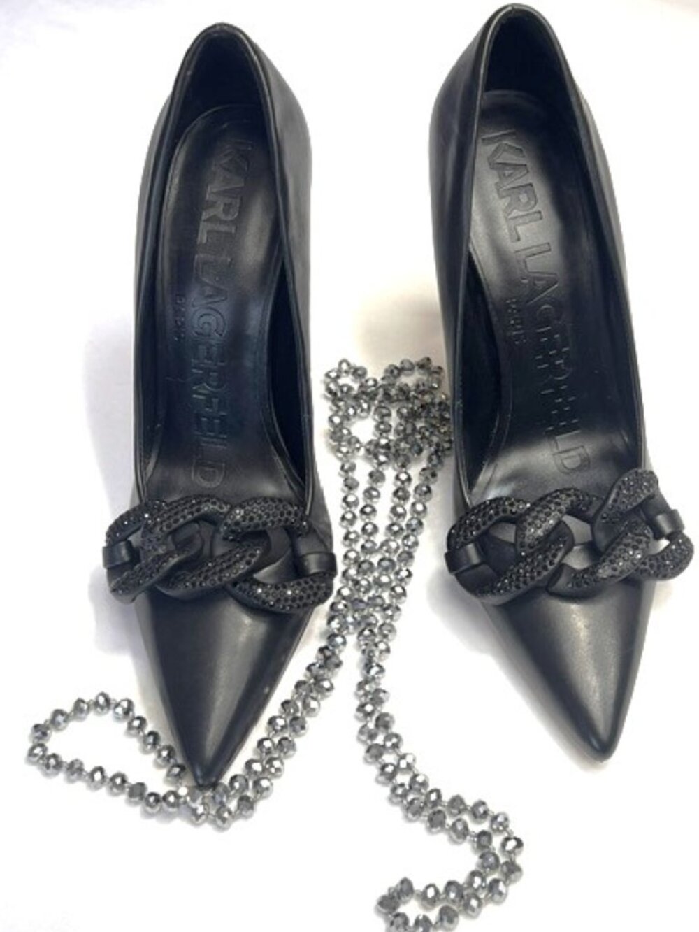 Karl Lagerfeld Paris Calise All Black Leather Stiletto Pump EUC Sz 6.5